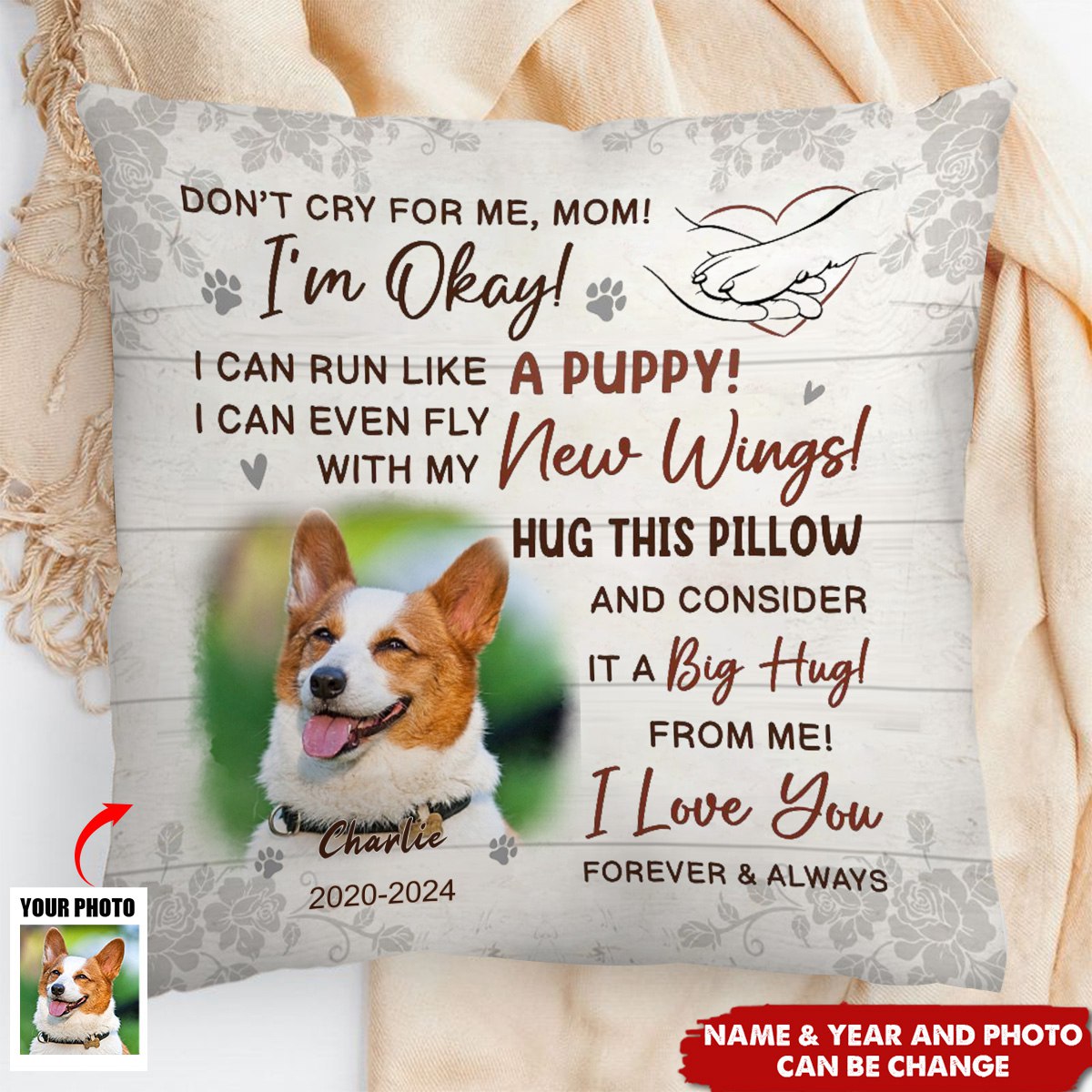 Personalized Memorial Gift Custom Photo Don't Cry For Me I'm Okay Pillow
