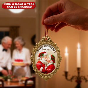 Vintage Golden Frame Mr Mrs Clause - Personalized Acrylic Ornament - Christmas Gift For Couples