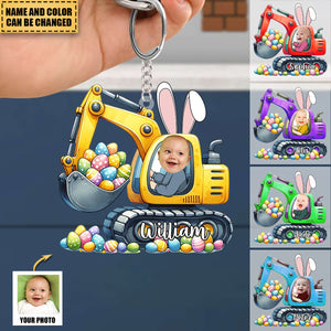 Personalized Rabbit Excavator Kids Keychain For Easter Day