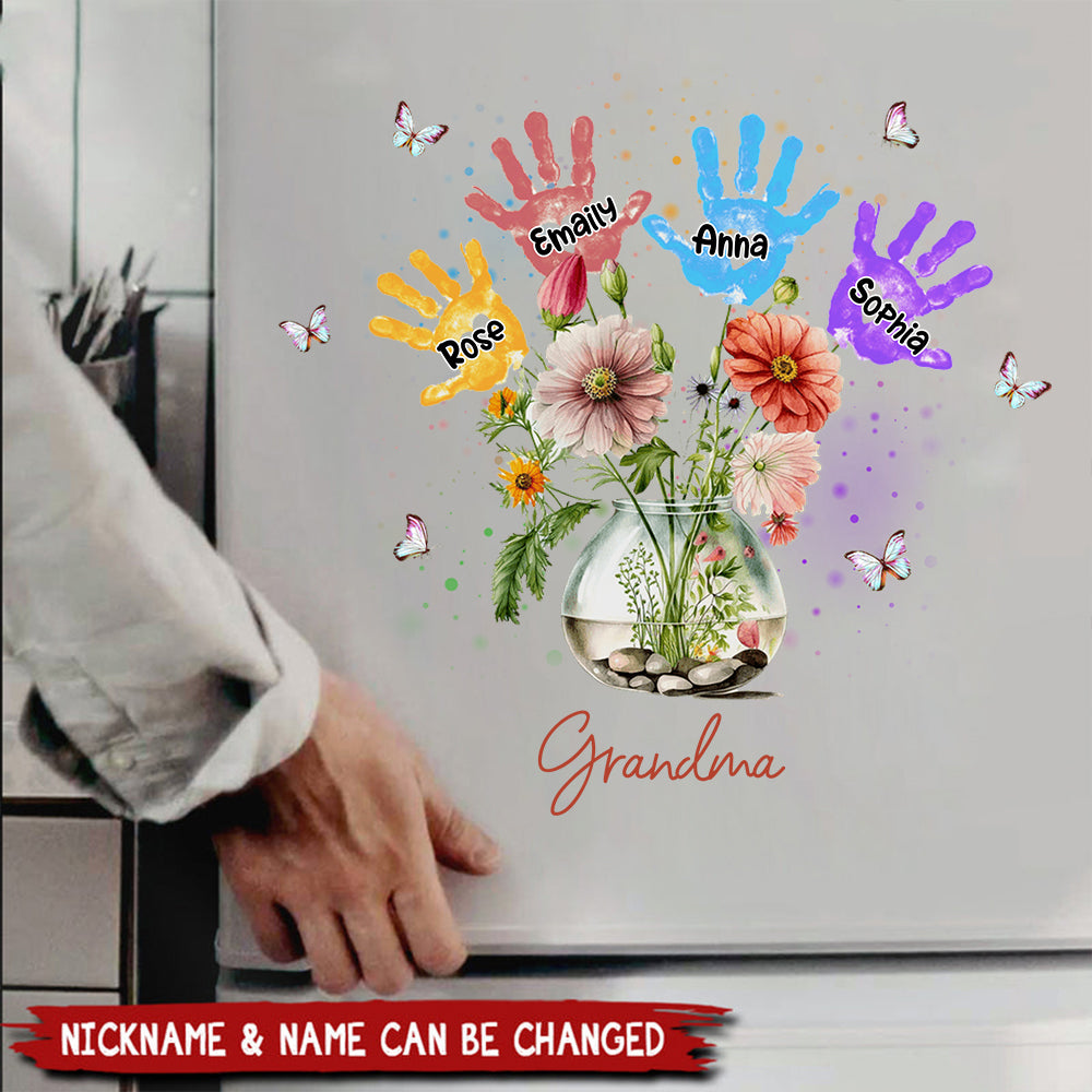 Personalized Grandma Mom Flower Handprint Kids Sticker Decal