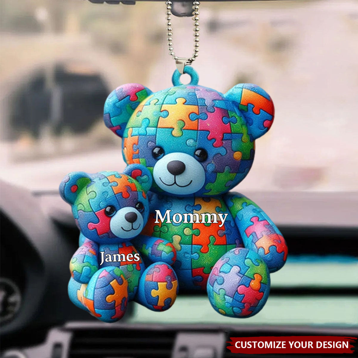 Mama Bear - Personalized Acrylic Autism Awareness Car Ornament