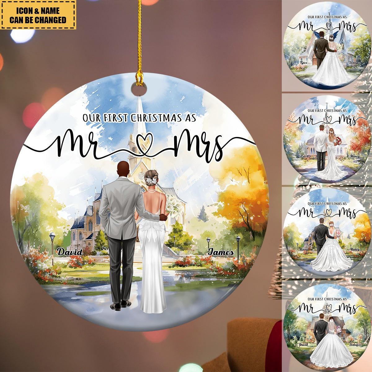 Our First Christmas As Mr Mrs - Personalized Ceramic Ornament - Gift For Bride, Bridegroom