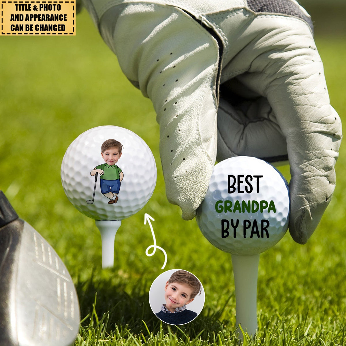 Custom Photo Best Daddy By Par Cartoon Kid - Personalized Golf Ball