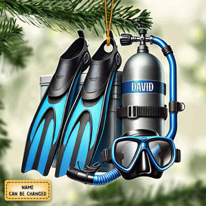 Custom Name Ornament Scuba Diving Equipment, Home Decor Gift For Diver Lovers