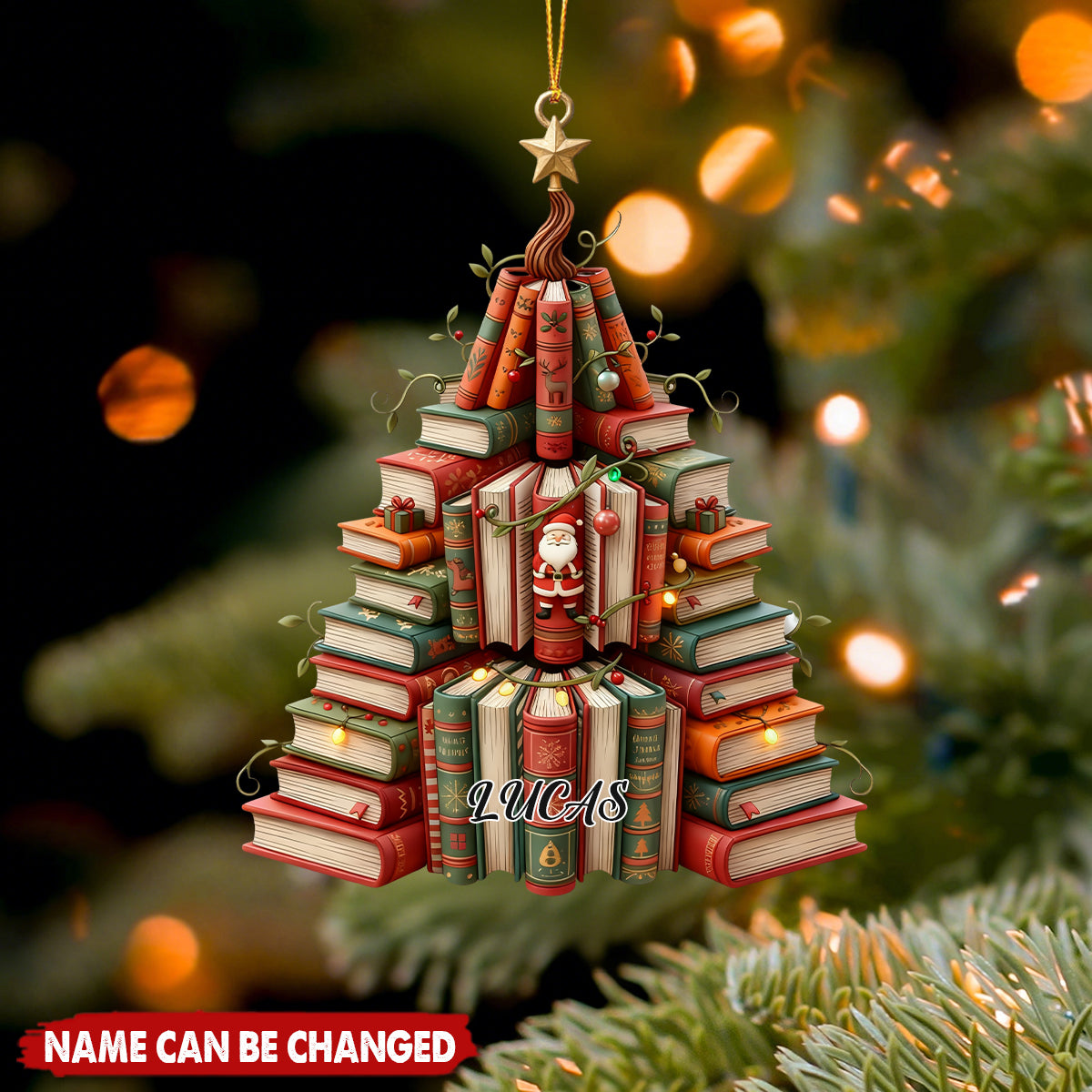 Bookish Christmas Book Tree Personalized Ornament - Gift For Book Lovers