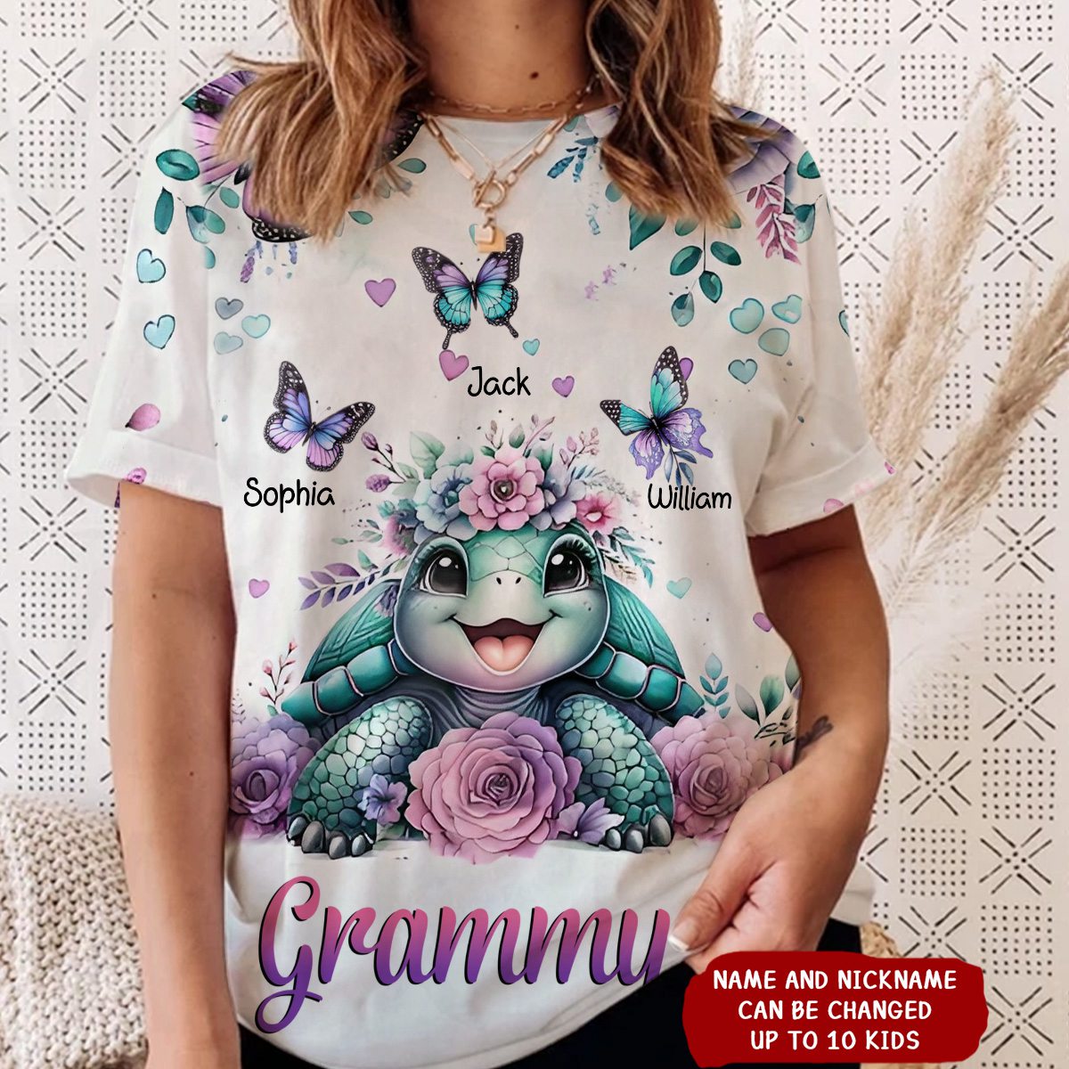 Personalized Purple Rose With Turtle Custom Butterfly 3D T shirt