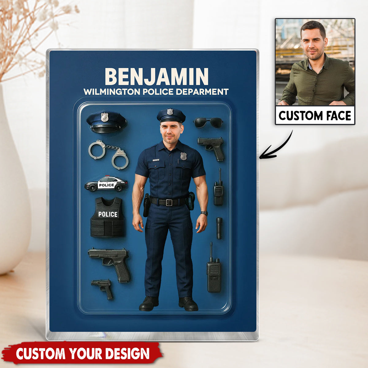 Police Officer Figure Personalized Acrylic Block Plaque