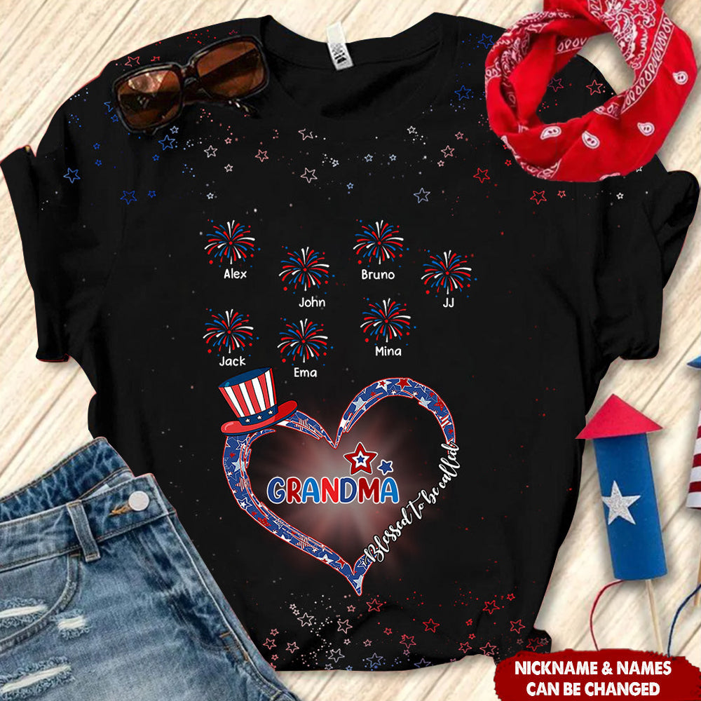 Personalized Blessed To Be Called Grandma Firecrackers Grandkids 3D T-shirt
