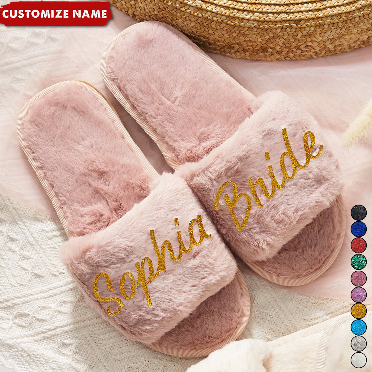 Custom Name Personalized Fluffy Slippers, Bachelorette Party, Bridesmaid Gifts Proposal