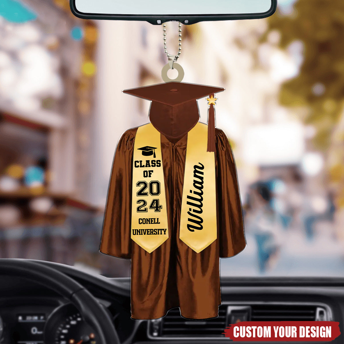 Caps Off To New Beginnings - Family Personalized Custom Car Ornament - Custom Shaped - Christmas Gift, Graduation Gift For Family Members, Siblings, Brothers, Sisters