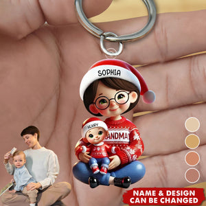Grandma Grandkids Sitting Crossed Legs Personalized Acrylic Keychain