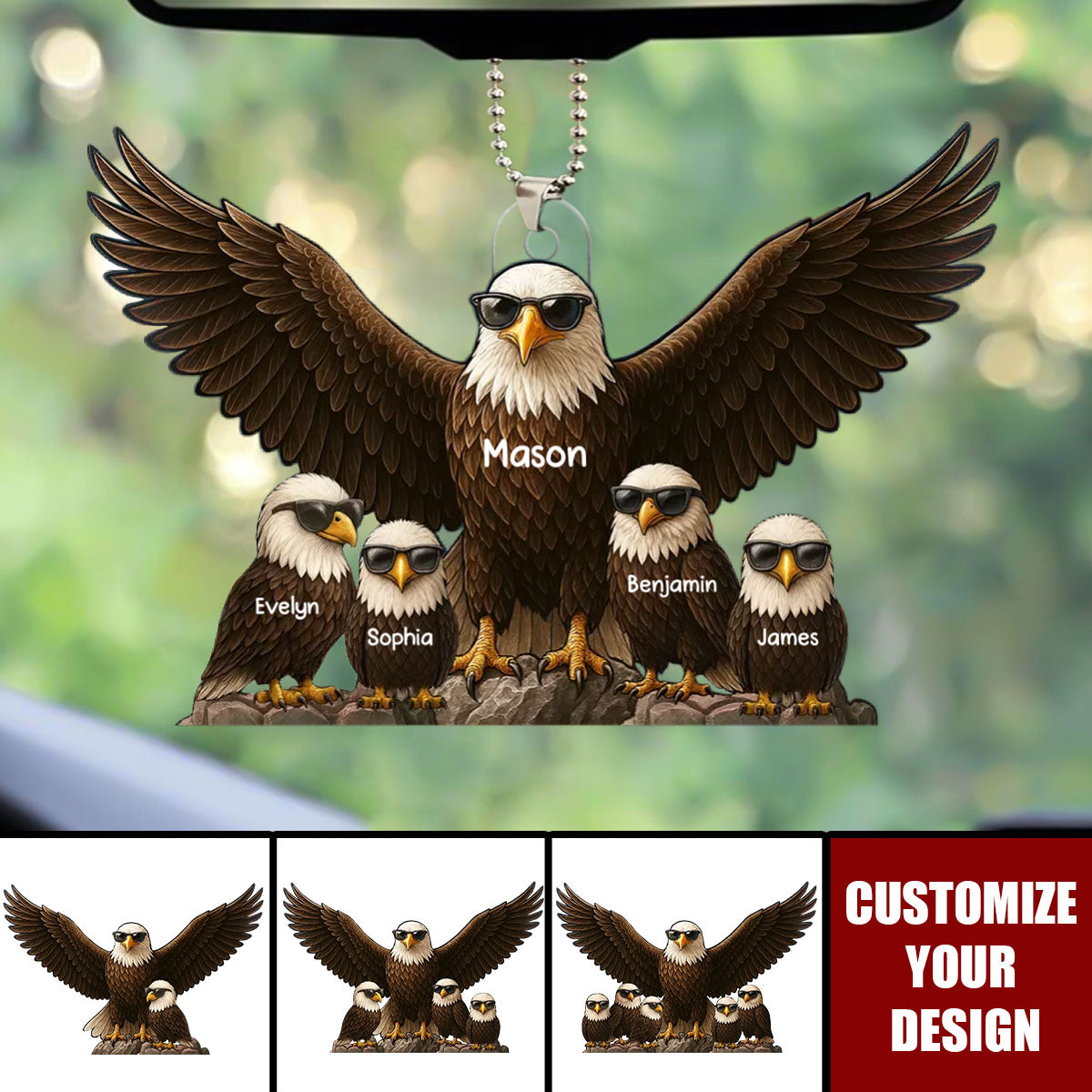 Eagle Dad Granddad - Personalized Acrylic Car Ornament, Father's Day Gift For Dad, Grandpa