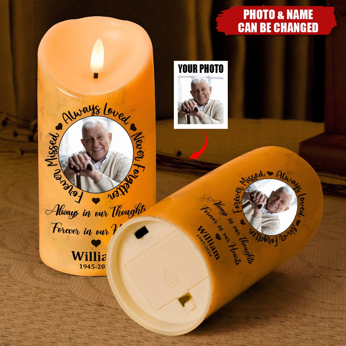 Always Loved, Never Forgotten, Forever Missed - Personalized Photo LED Candle