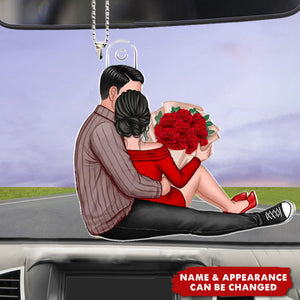 Couple Hugging Sitting Together - Personalized Couple Car Ornament