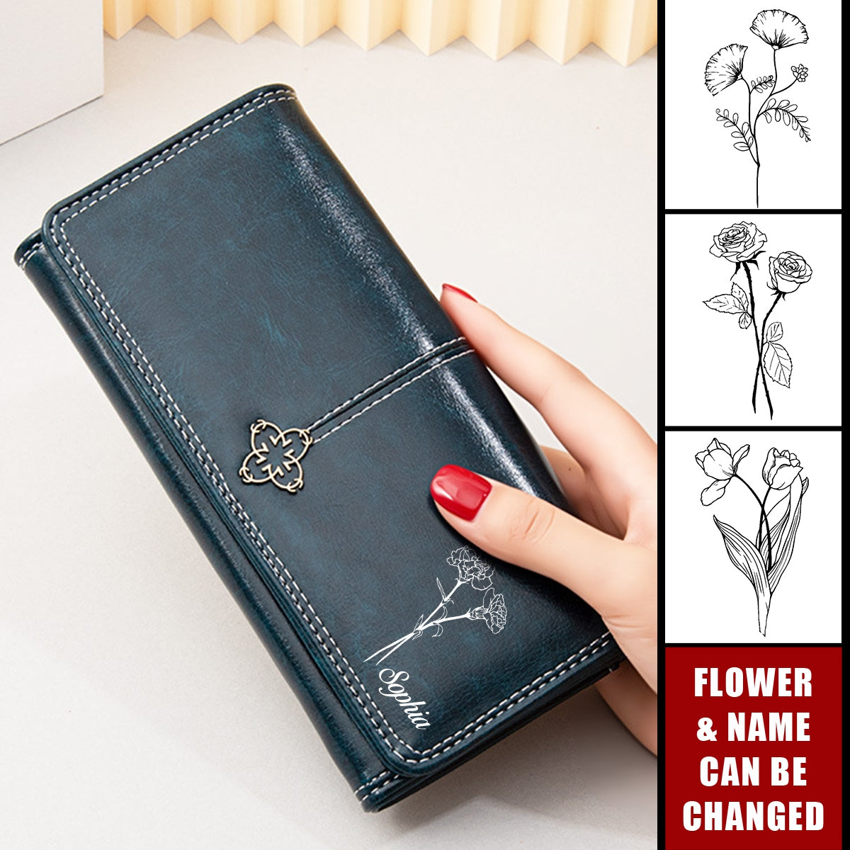 Flower Snap Multi-Card Slots Personalized Birthday Flower Clutch Bag Wallet