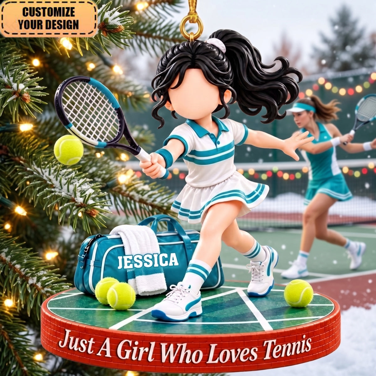 Personalized Tennis Girl Christmas Ornament, Custom Name Keepsake