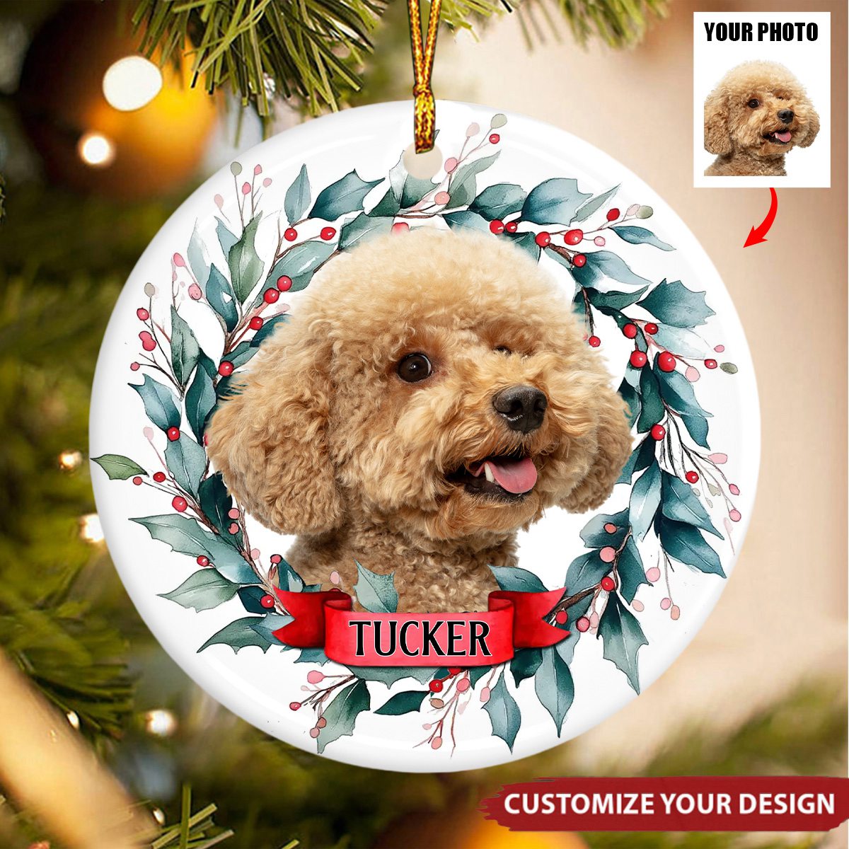 Life With Your Pet On Christmas Is Pure Bliss - Personalized Circle Ceramic Photo Ornament, Gift For Pet Owners