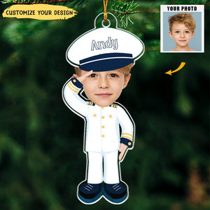 Custom Kid Face Army Pilot Police - Personalized Acrylic Photo Ornament