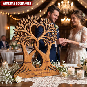 Personalized Couple Gift, Wood Anniversary Sign, Intertwined Tree Decor, Custom Wedding Block