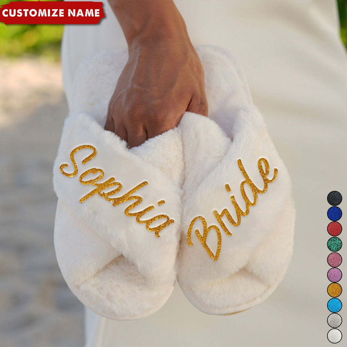 Custom Name Personalized Fluffy Slippers Christmas Party Gift, Gift For Bride Bridesmaid