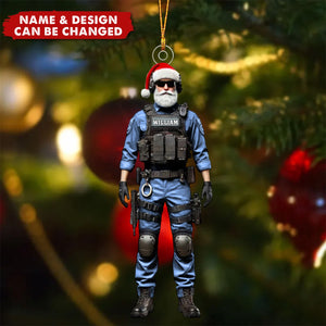 Custom Name & Color Tactical Santa Officer Ornament, Unique Holiday Gift for Police