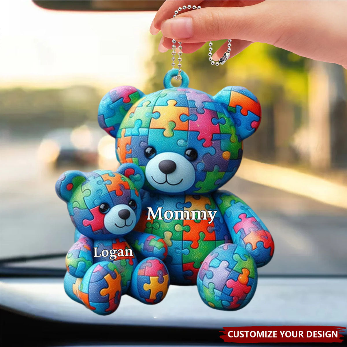 Mama Bear - Personalized Acrylic Autism Awareness Car Ornament