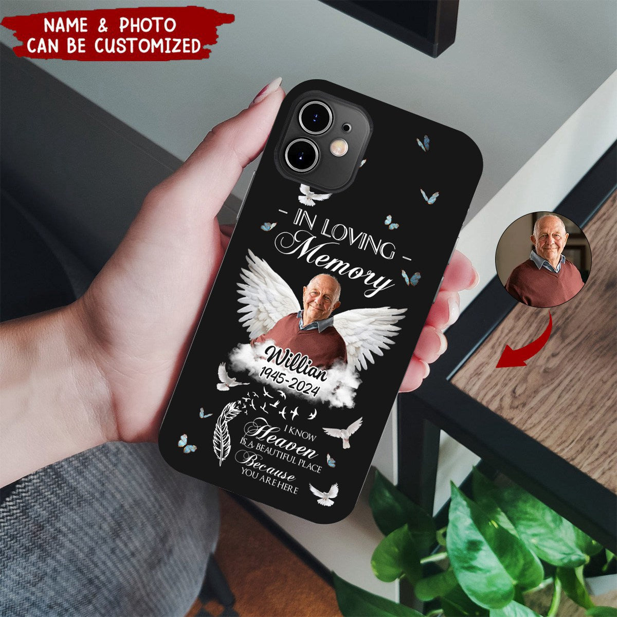 Personalized Memorial Custom Photo Wings Forever In My Heart Phone Case