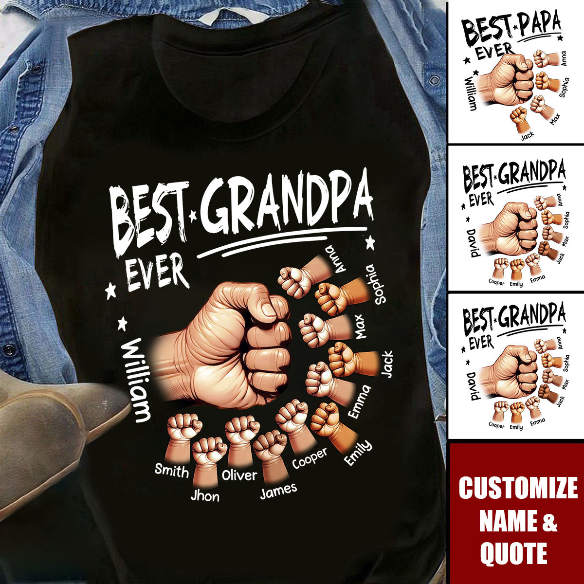 Personalized Best Dad Ever Fist Bump T-shirt Gift for Dad Grandpa
