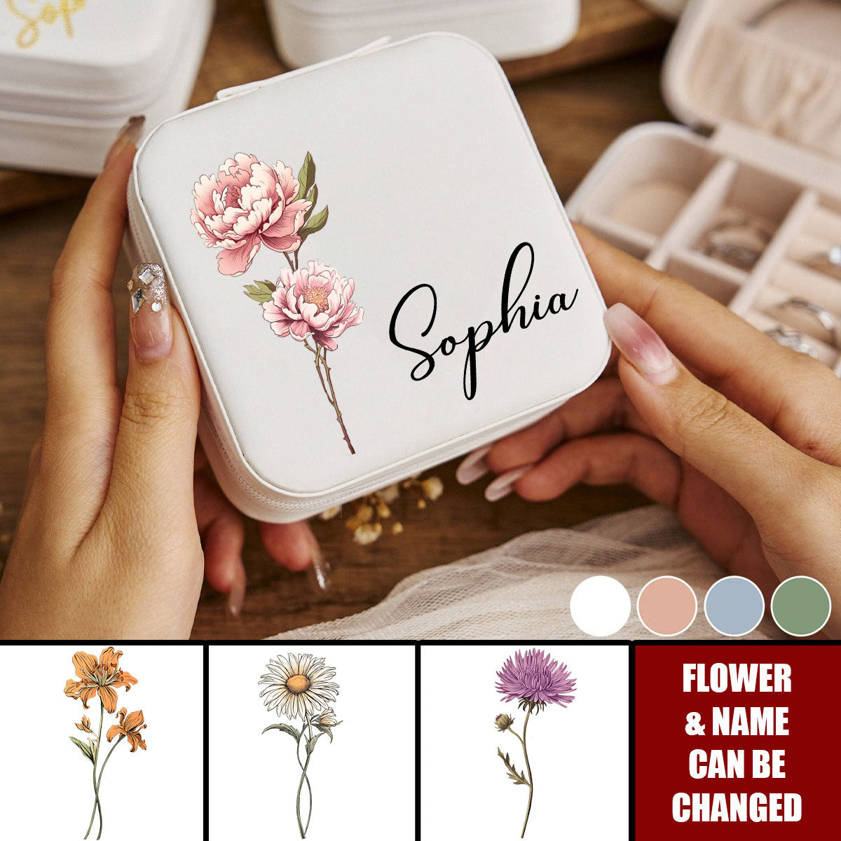 Woman Birth Month Flower Personalized Jewelry Box, Birthday Gift, Mother's Day Gift For Mom, Grandma
