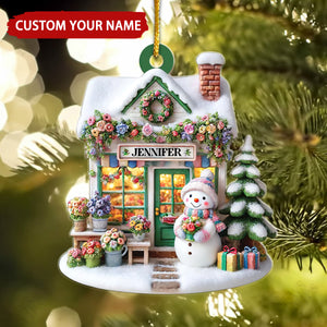Floral Shop Cute Snowman Personalized Christmas Ornament