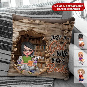 Custom Personalized Reading Girl Pillow Cover - Gift Idea For Book Lover - Just A Girl Who Loves Books