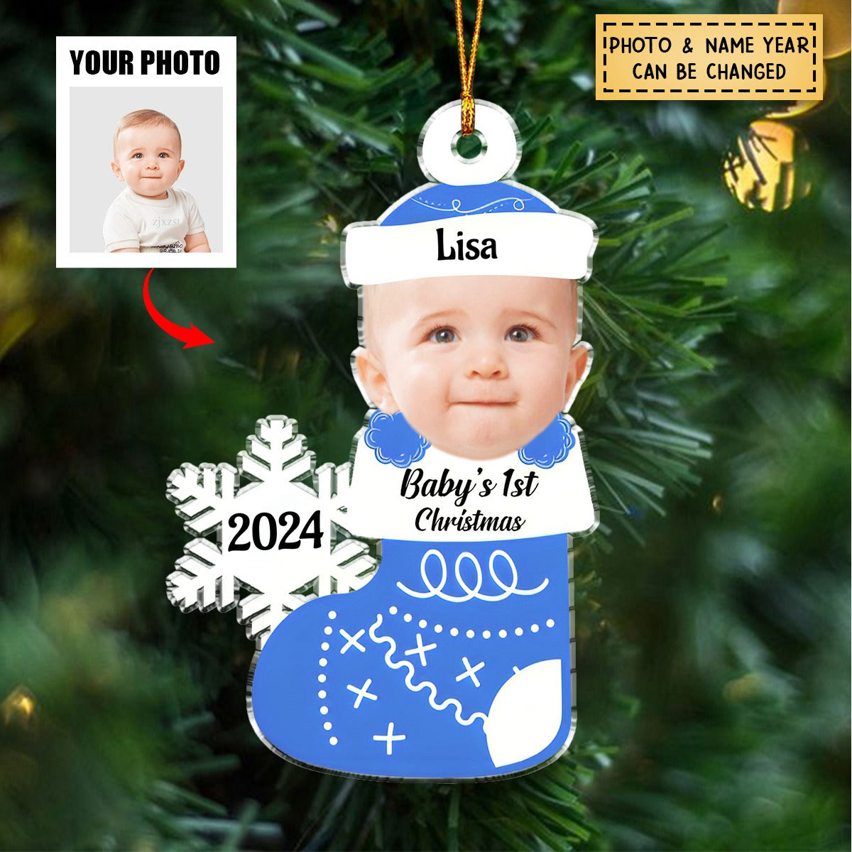 Custom Photo Baby's 1st Christmas - Personalized Acrylic Ornament
