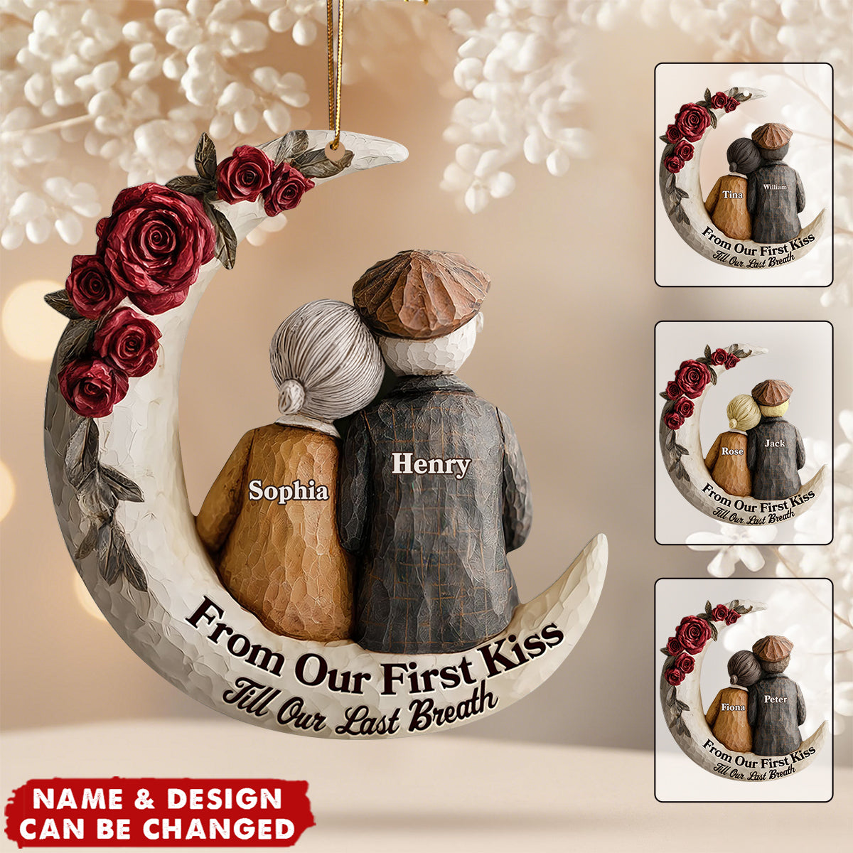 Eternal Embrace On The Crescent Moon - Personalized 1-Layer Acrylic Ornament