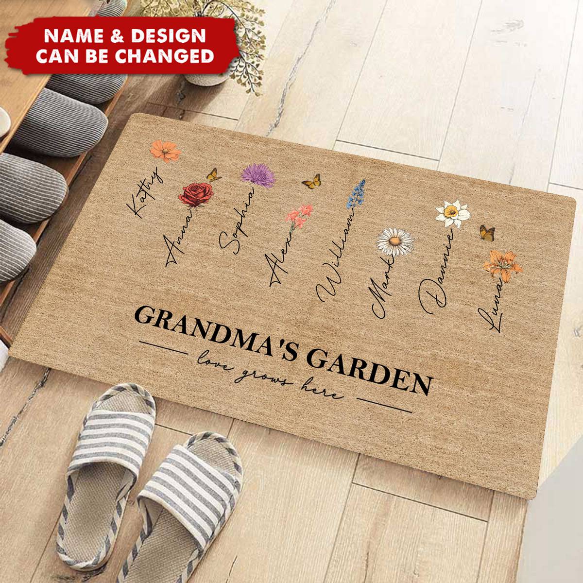 Grandma‘s Garden Love Grows Here Vintage Birth Flowers - Personalized Doormat