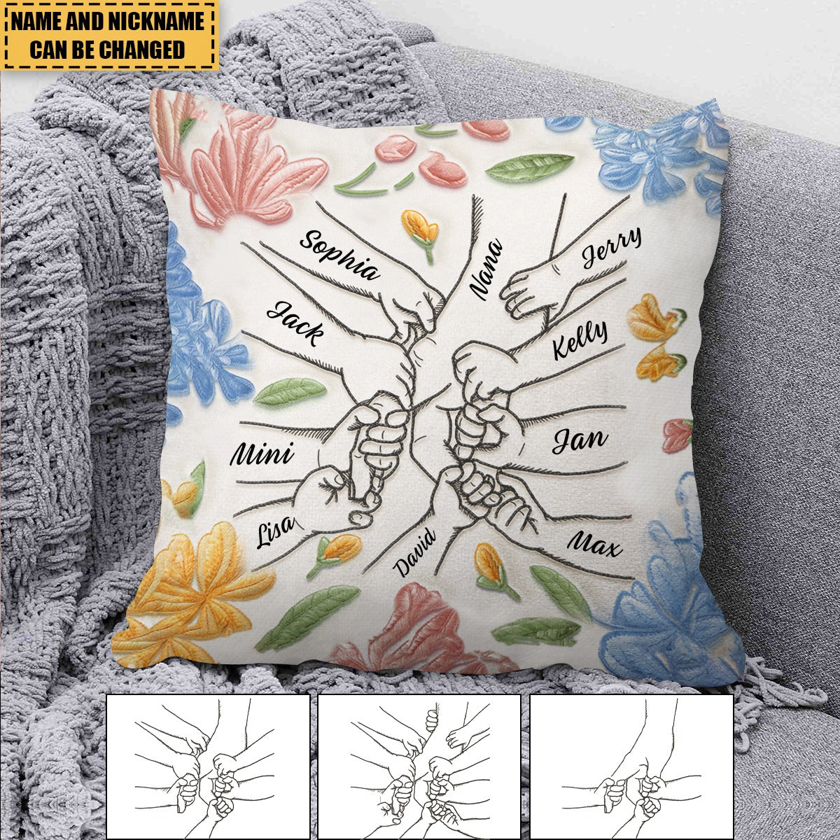 Hand In Hand, I Will Always Protect You - Faux Embroidered Effect Printed Fabric, Personalized Pillow