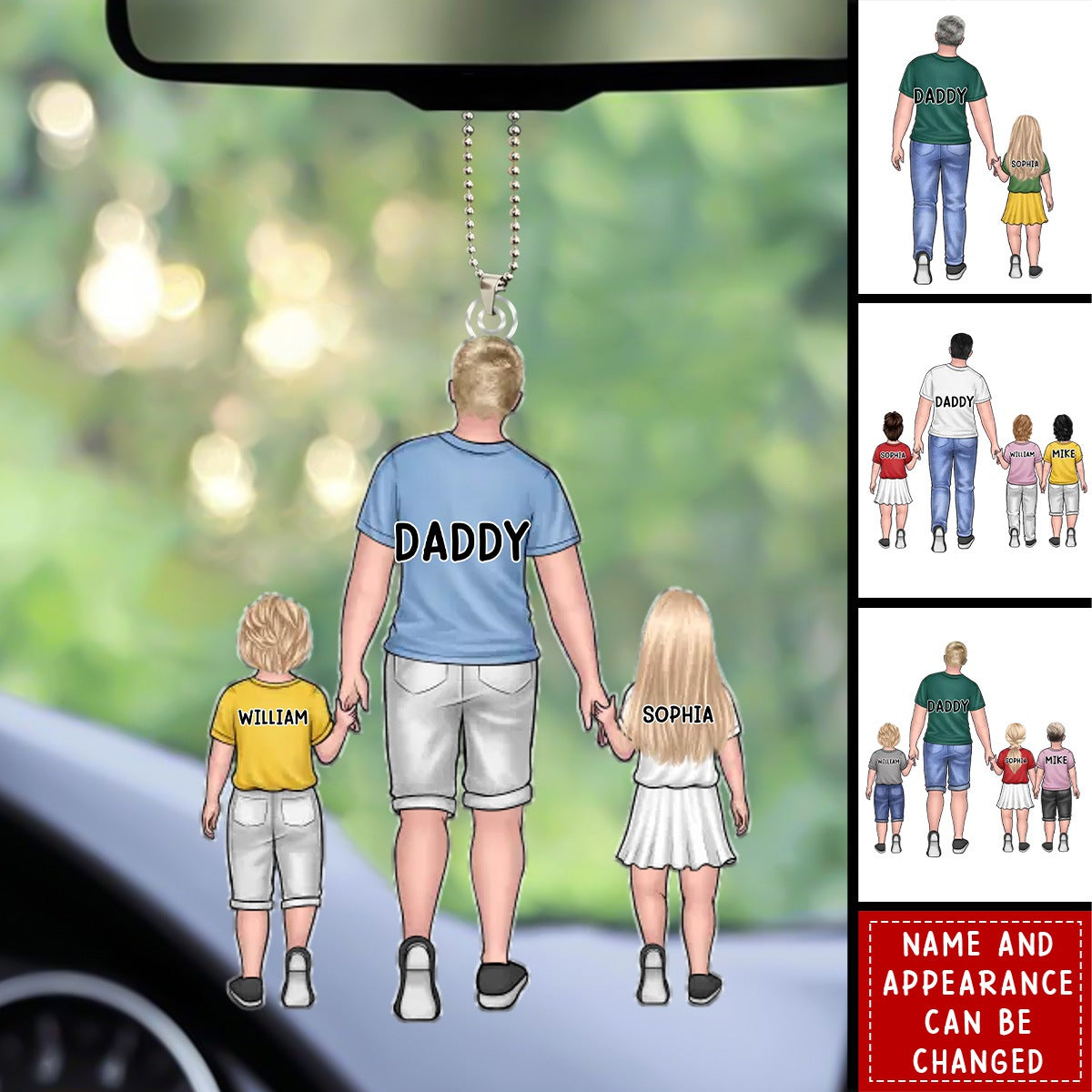 Hand In Hand, I Will Always Protect You - Family Personalized Custom Car Ornament - Acrylic Custom Shaped - Gift For Dad