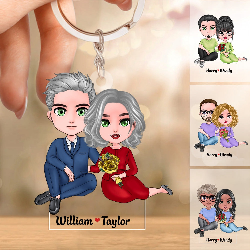 Couple Cuddling - Personalized Acrylic Keychain, Valentine's Day Gift For Couple