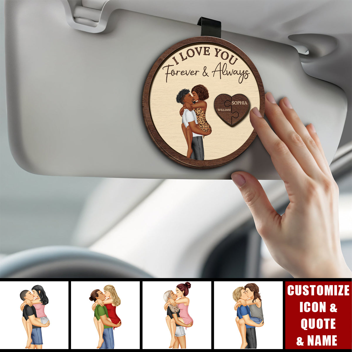 Drive Safe I Love You Kissing Couples - Personalized Custom Shaped Car Visor Clip