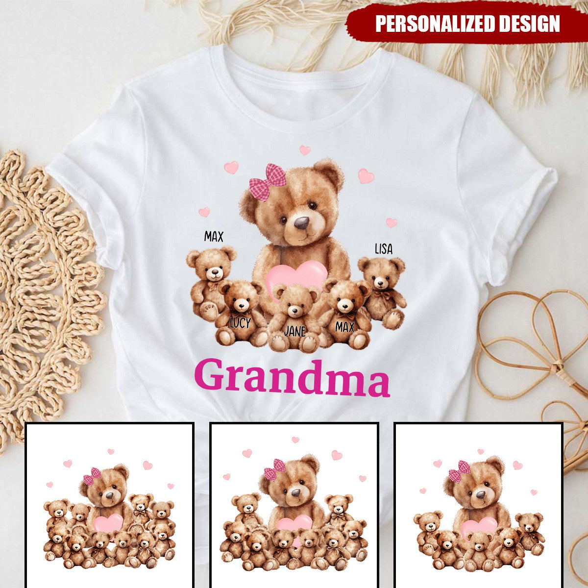 Grandma / Mama Bear With Little Bear Kids Personalized T-Shirt