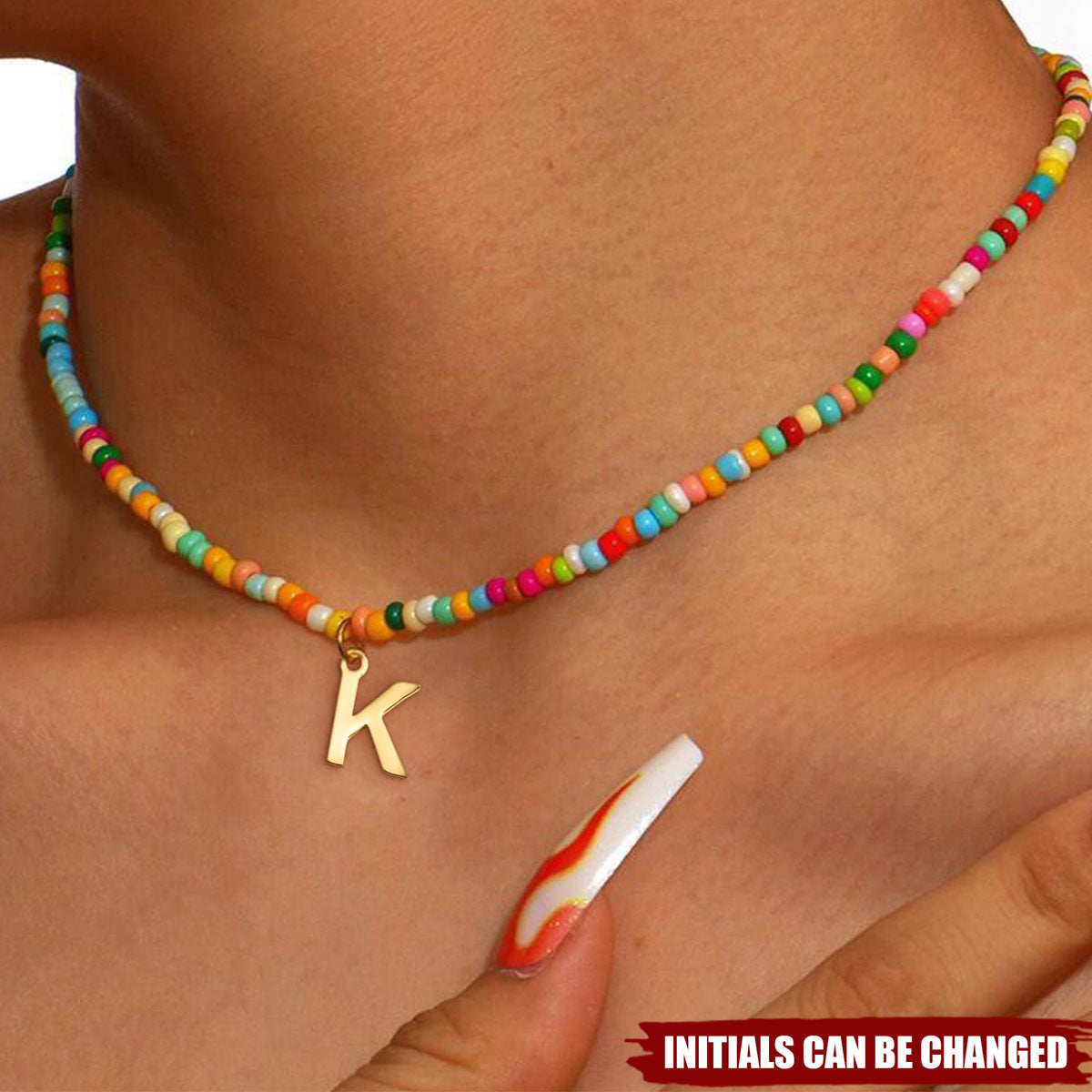 Cute Beaded Choker Colorful Bohemian Personalized Initial Necklace