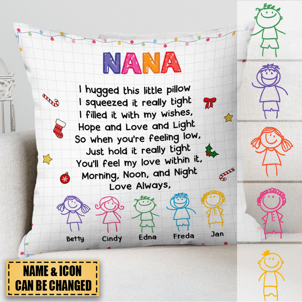Personalized Abuela Grandkids Drawing Pillow