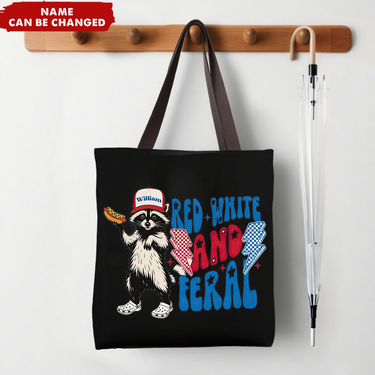 4th Of July Funny Feral USA Hotdog Raccoon Personalized Tote Bag