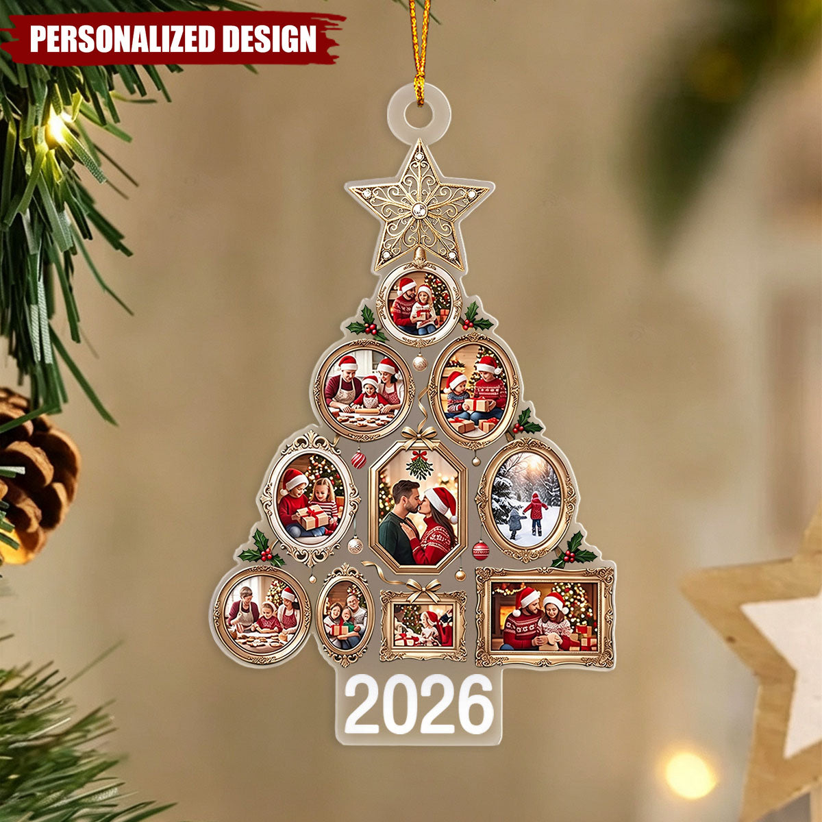 Personalized 2026 Family Photo Frame Tree Acrylic Christmas Ornament