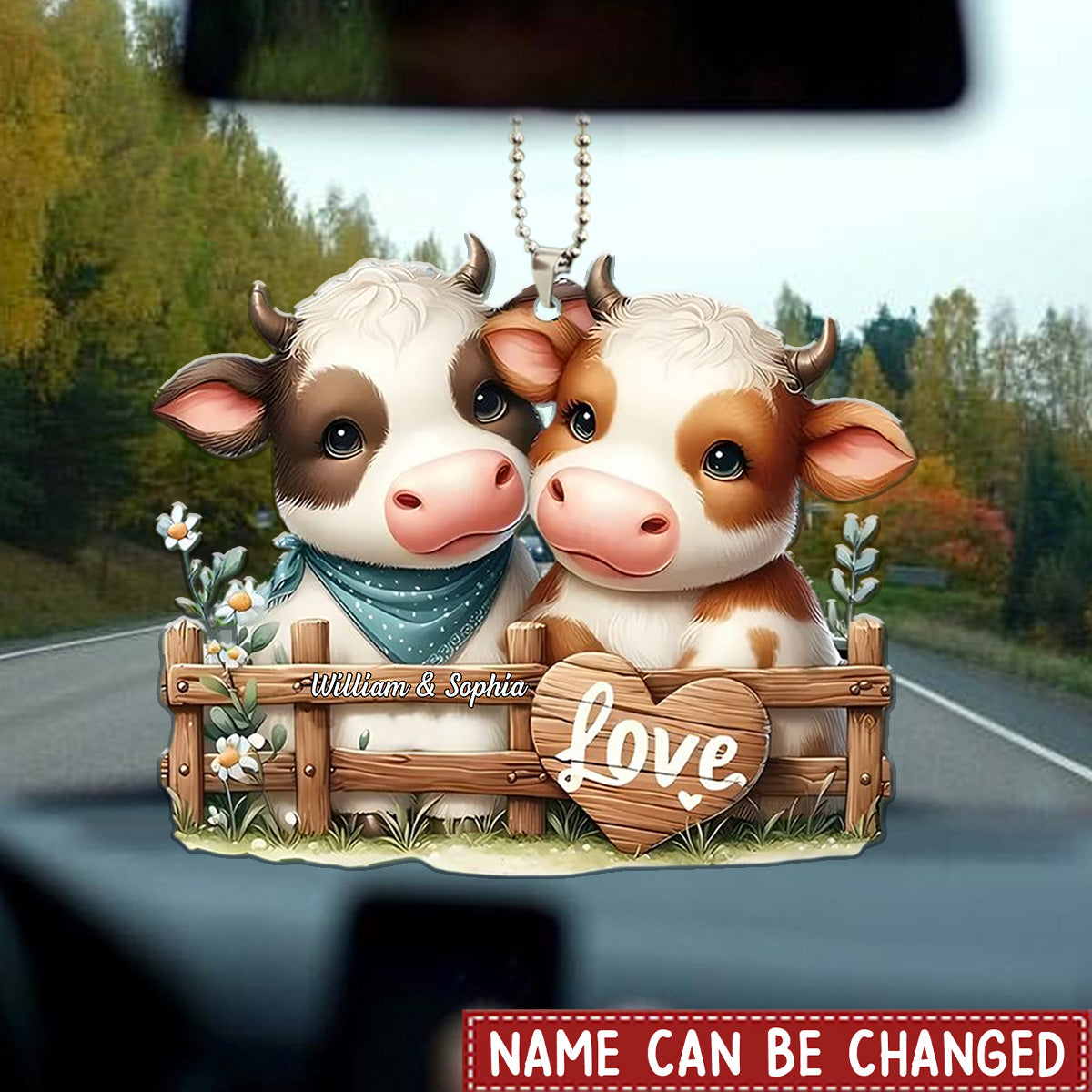 Charming Double Cow Hug Personalized Car Hanging Shaped Ornament