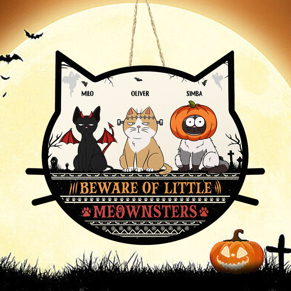 Beware Of Little Meownsters - Personalized Custom Shaped Wood Sign