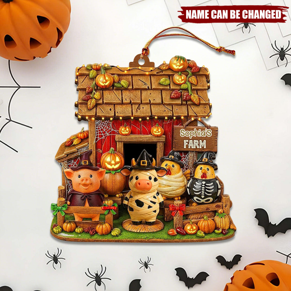 Personalized Animal Farm Christmas Ornament, Halloween Farm Wood Ornament