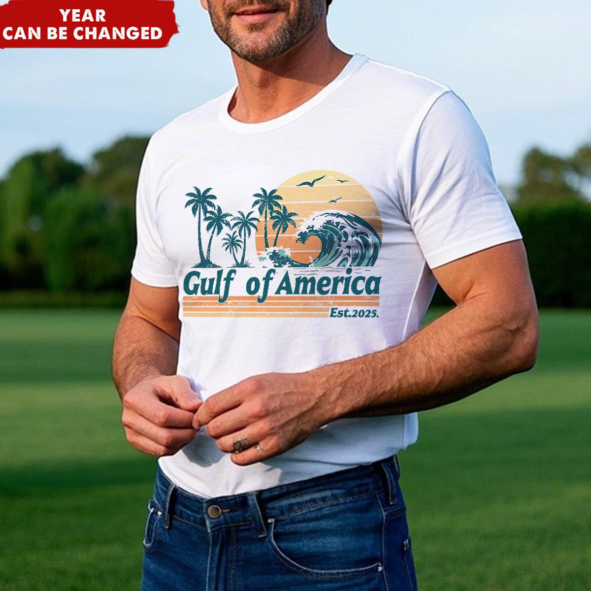 Gulf Of US America Flag Personalized Beach T-Shirt