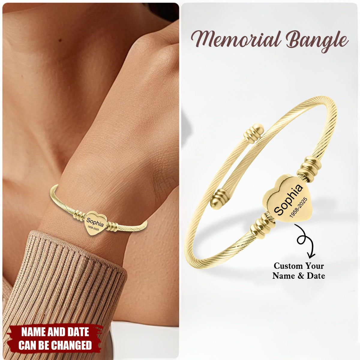 In Memory Of Custom Bracelet - Personalized Name & Date Memorial Gift