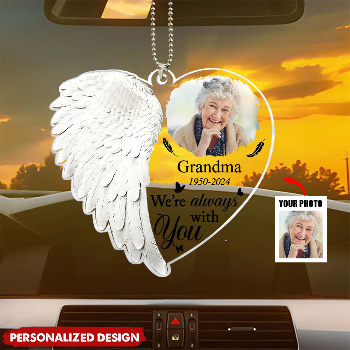 Custom Photo Although You Cannot See Me I'm Always With You - Personalized Acrylic Car Ornament