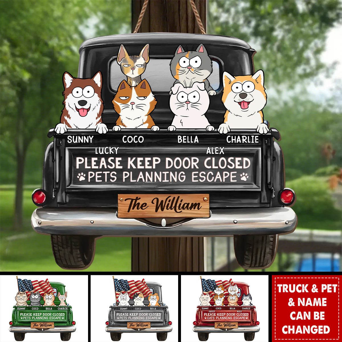 Cat Planning Escape With A Truck - Cat Personalized Home Decor Wood Sign - House Warming Gift